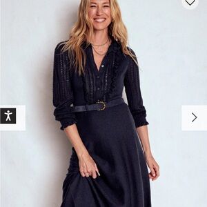 Boden Winifred Frilled Knitted Dress in Navy